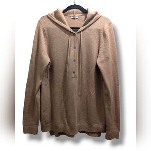 GAP Bella Hoodie Rib Knit Pullover Button Front Long Sleeve Tan Sweatshirt- L